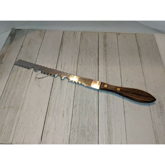 Vintage Warco Stainless Double Sided Knife Philgas Oil Wood Handle Slice Carve - Picture 1 of 10